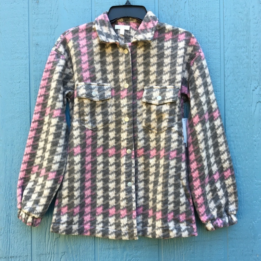 NWT Abound Plaid Pink Brushed Collared Button Down Shirt Jacket Size Medium M - Picture 2 of 6